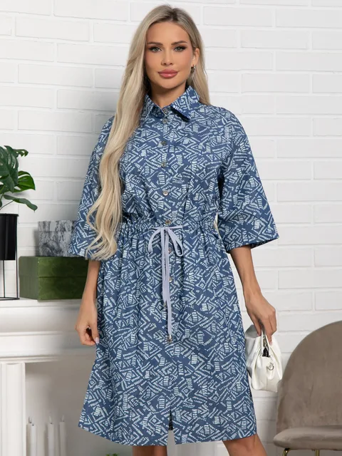 Платье хлопковое Стоун (синее) П15450-4М